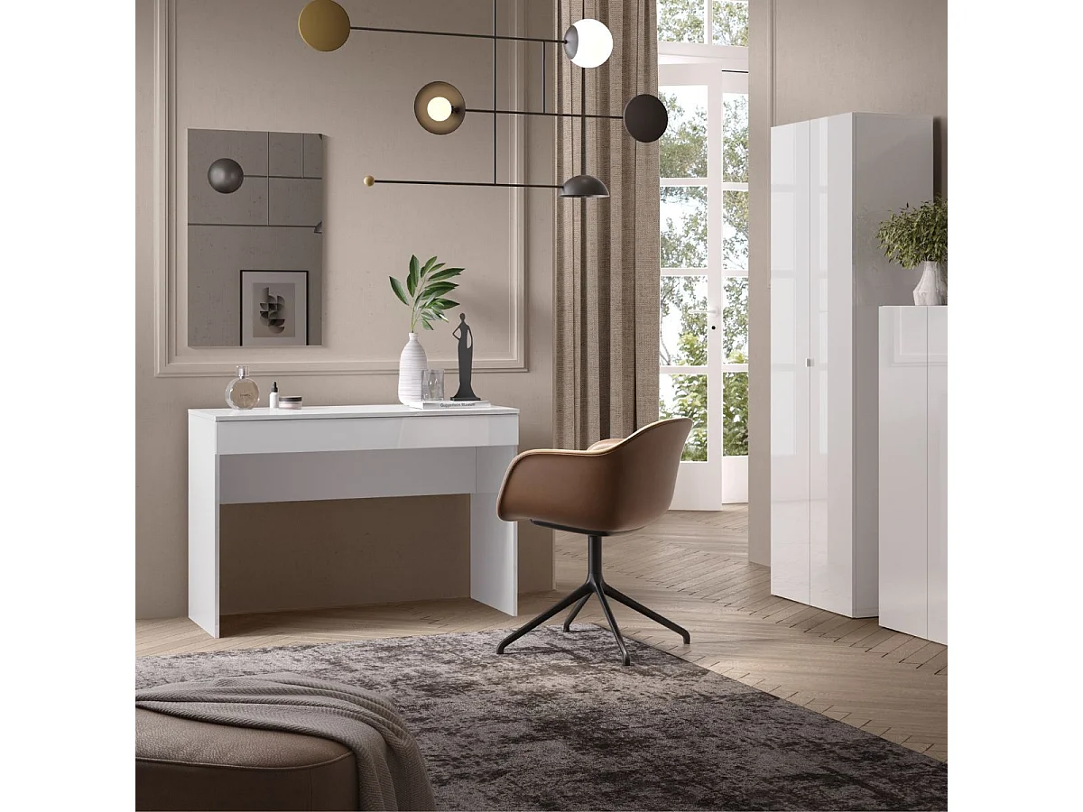 Bureau 110 cm avec un tiroir blanc laqué brillant - SYNERGIE