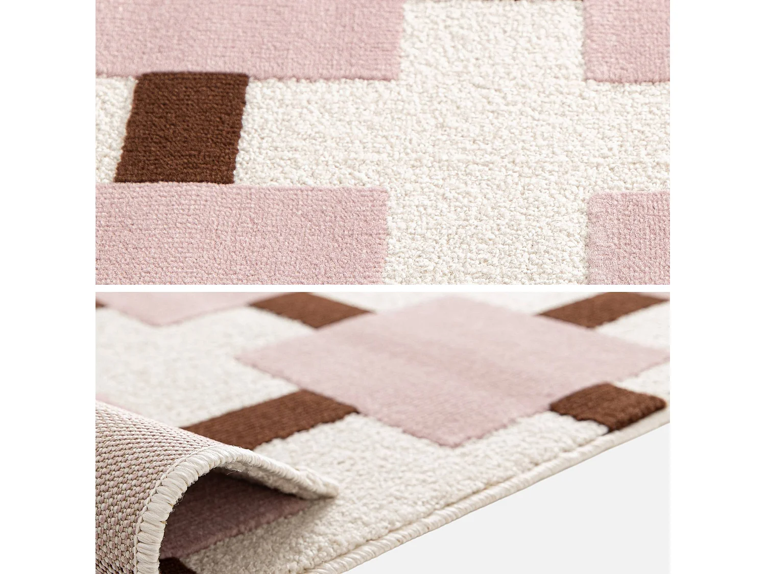 Tapis intérieur motif à carreaux rose et marron 120x170cm - Thelma