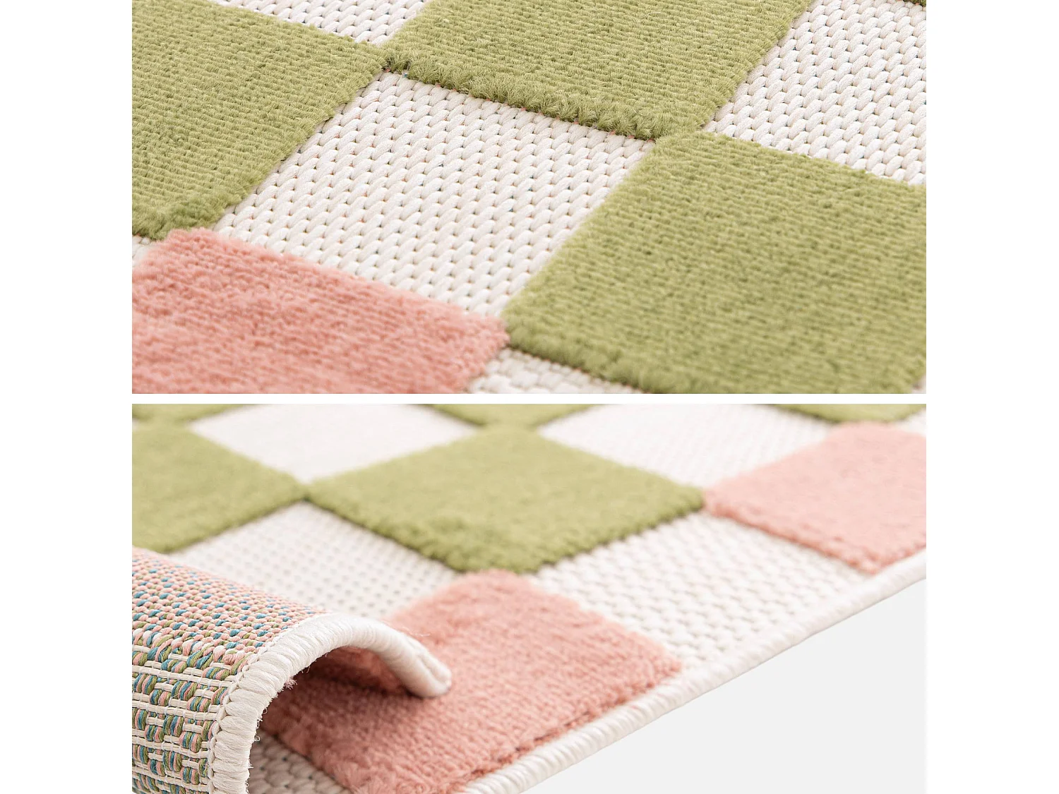 Tapis intérieur/extérieur damier rose et vert 200x290cm - Auguste