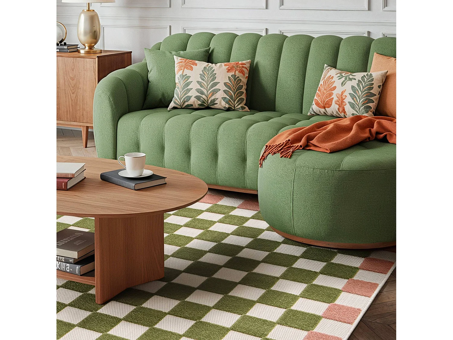 Tapis intérieur/extérieur damier rose et vert 160x230cm - Auguste