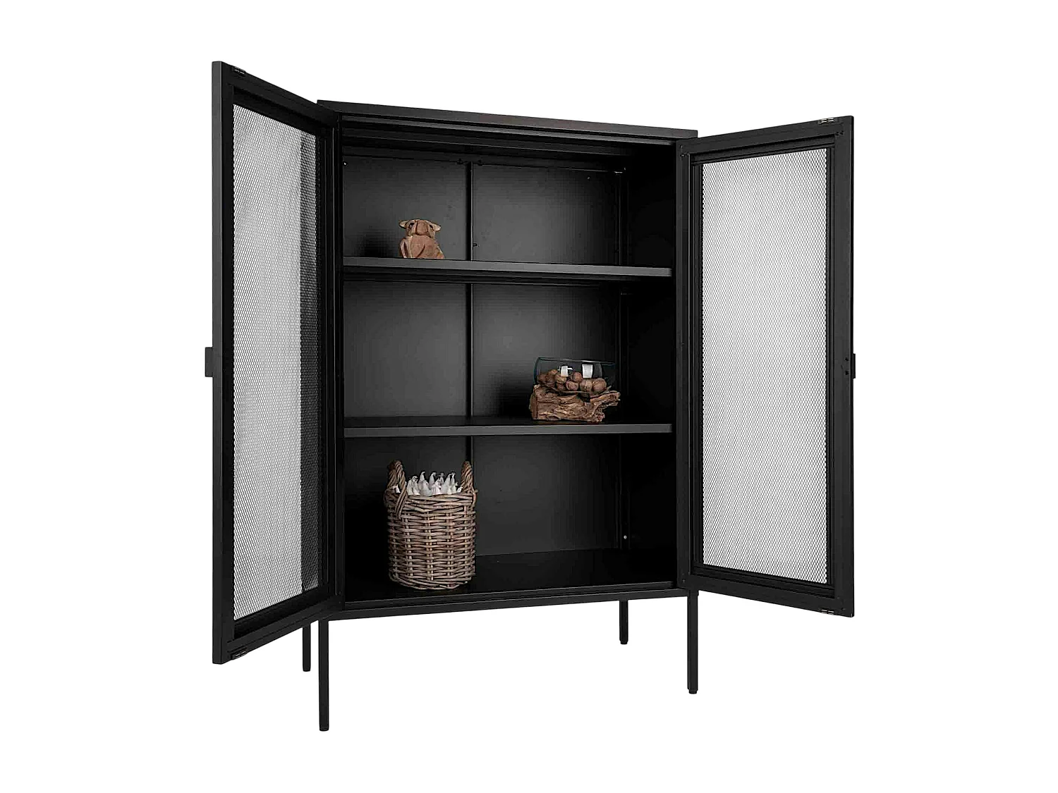 Buffet vitrine métal noir portes grillagées ODENSE