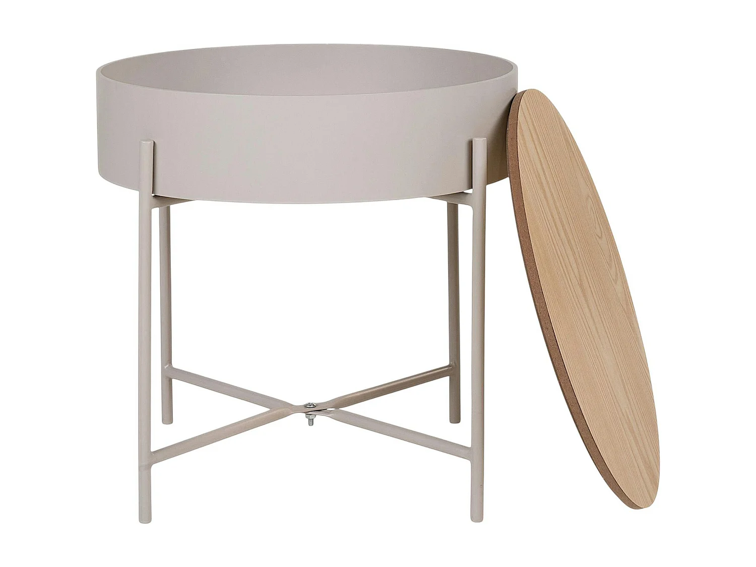 Bout de canapé métal beige plateau effet bois ODENSE