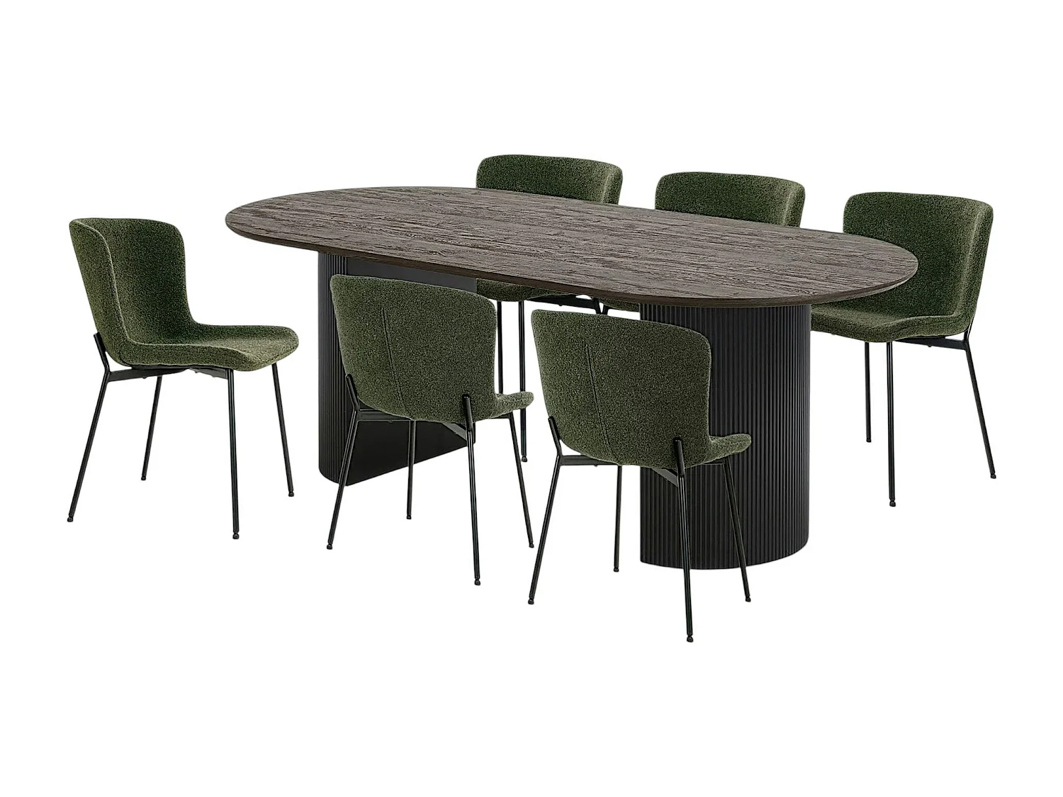 Ens. table ovale décor bois foncé + 6 chaises vertes MATERA