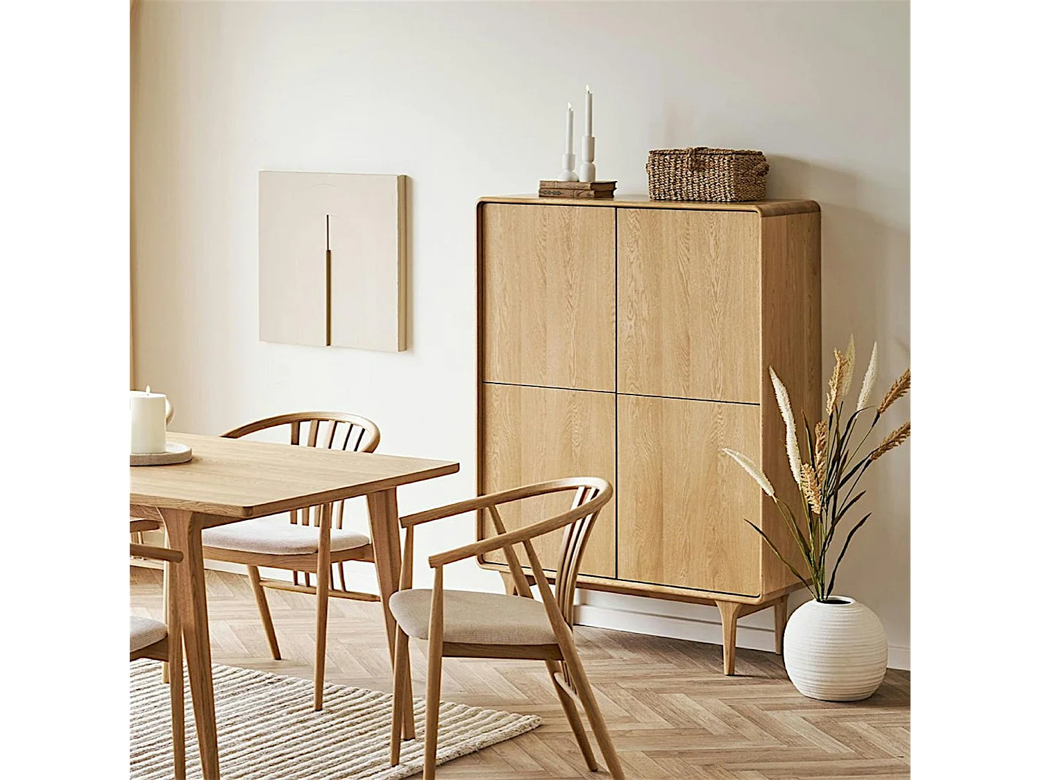 Buffet haut 4 portes en placage chêne clair TARAZ