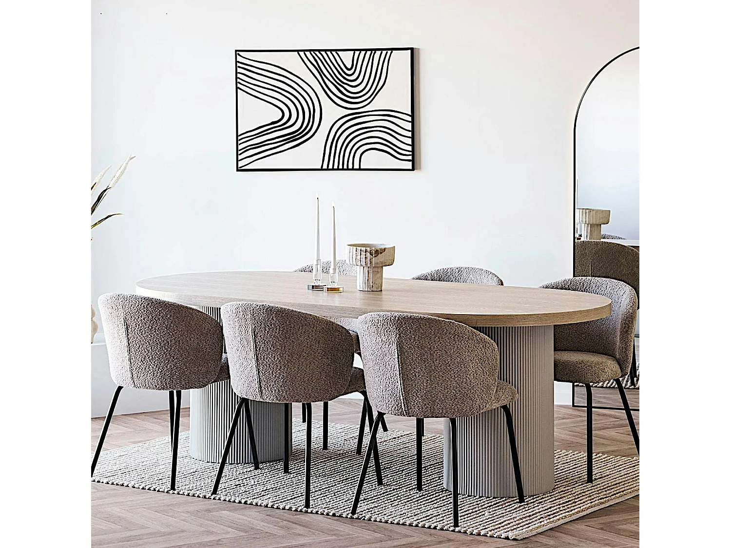 Table à manger ovale placage frêne pieds colonne 220 cm LISBONNE