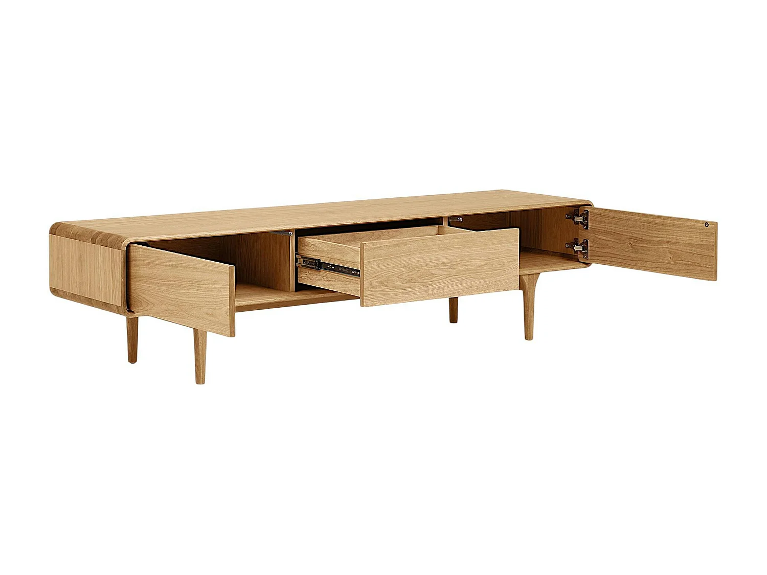 Meuble TV scandinave en placage chêne 2 portes 1 tiroir TARAZ