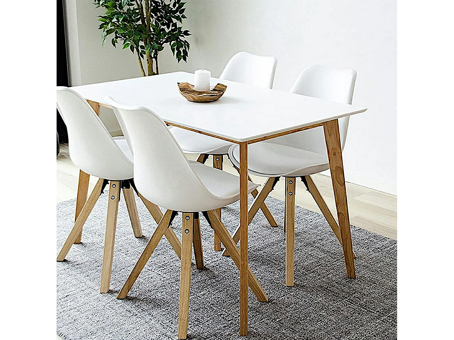 Table à manger blanche pieds bois 4 pers. 120 cm OTTA