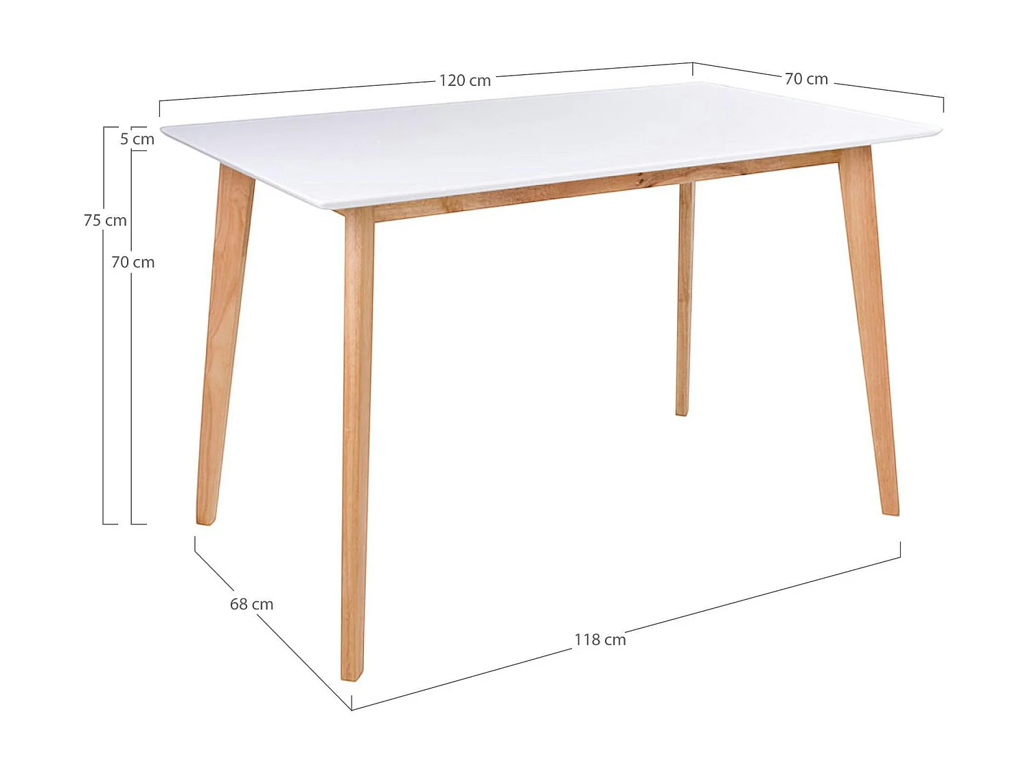 Table à manger blanche pieds bois 4 pers. 120 cm OTTA