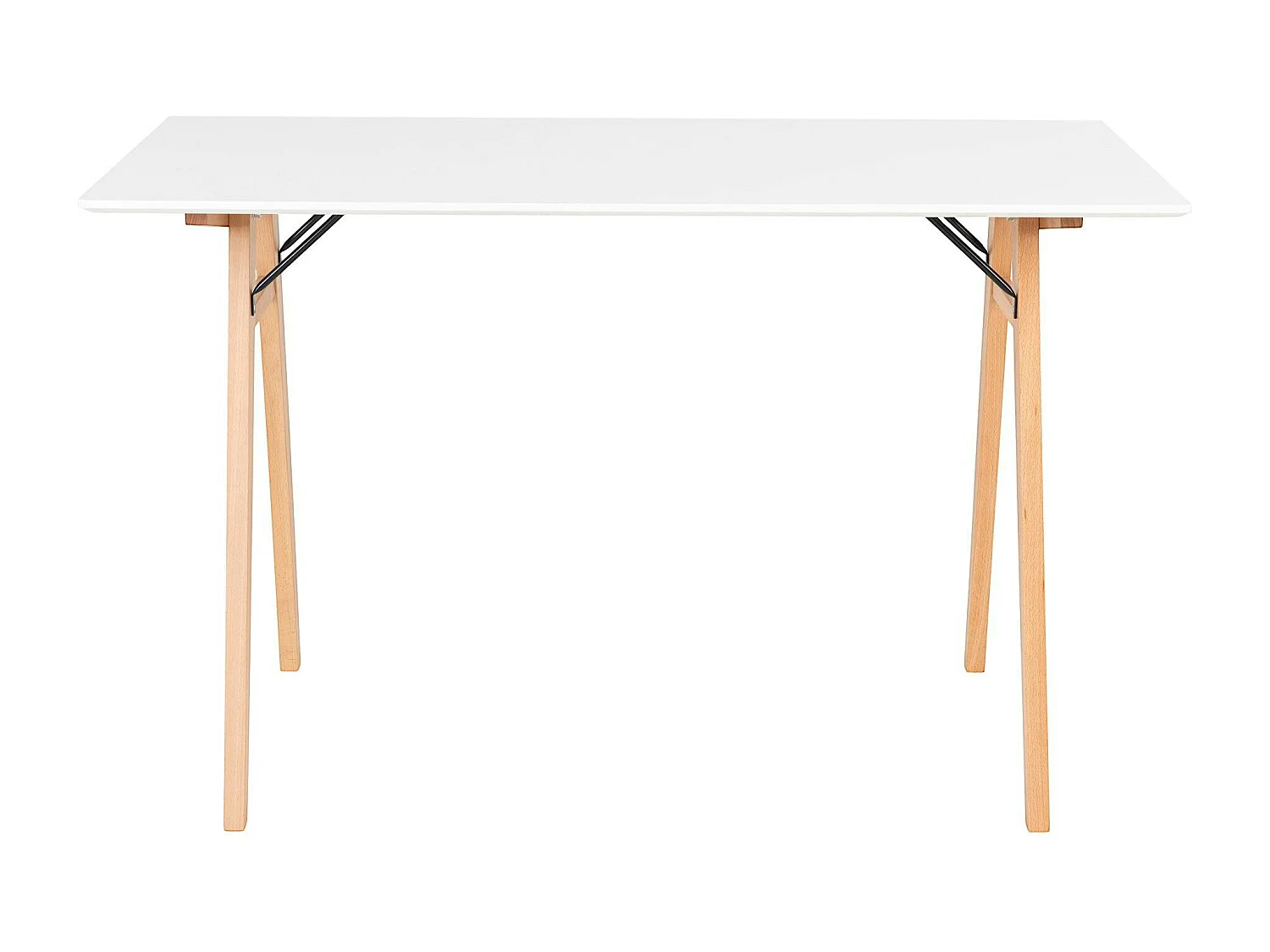 Bureau blanc moderne pieds bois style tréteau 120 cm OTTA