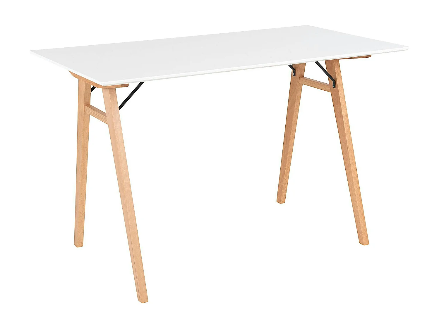 Bureau blanc moderne pieds bois style tréteau 120 cm OTTA
