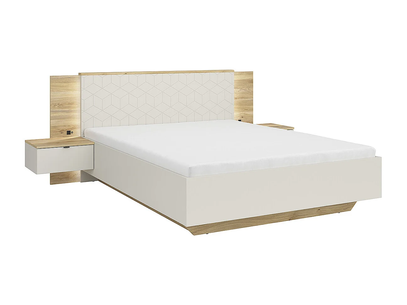 Naya Cachemire 160x200 bed with LED bedside frame and USB socket