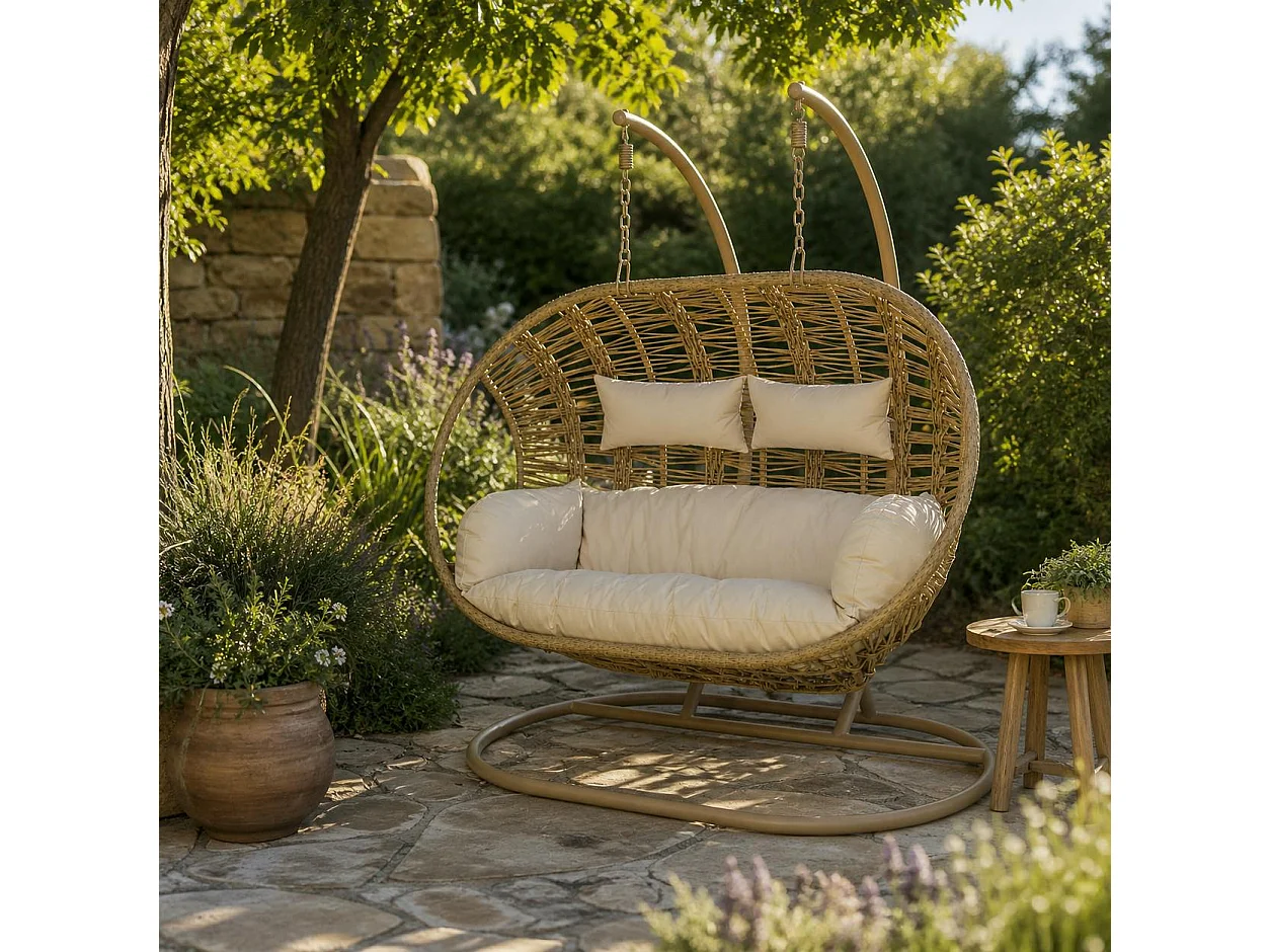 Fauteuil suspendu 2 places arrondi tressage serré finition naturelle SOUTH BEACH