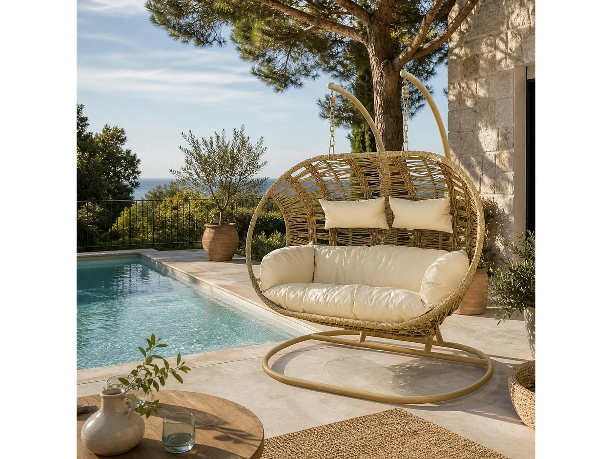 Fauteuil suspendu 2 places arrondi tressage serré finition naturelle SOUTH BEACH