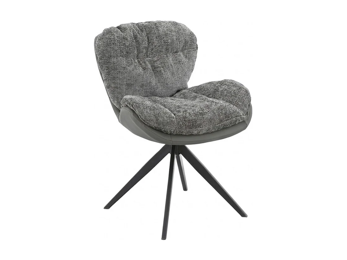 Chaise pivotante 360° tissu doux gris et pieds métal noir – CORNELIA