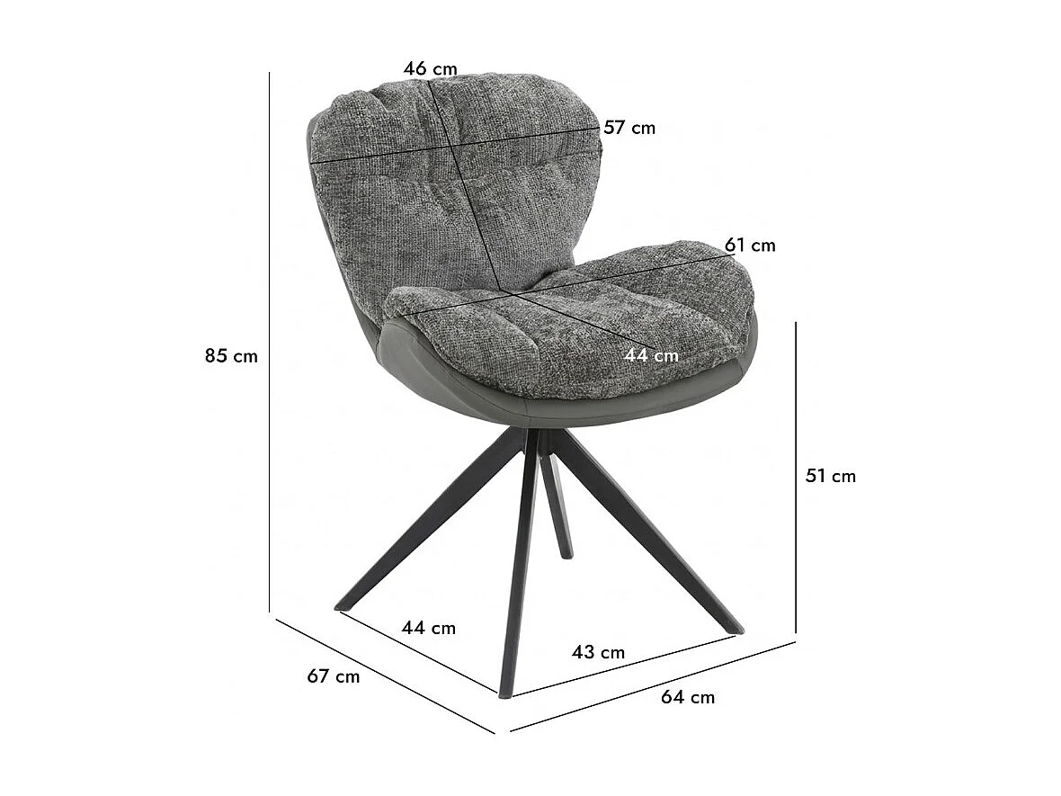 Chaise pivotante 360° tissu doux gris et pieds métal noir – CORNELIA