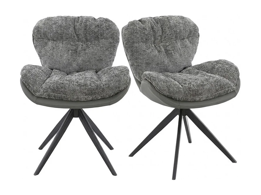 Lot 2 chaises pivotantes 360° en tissu gris et pieds métal – CORNELIA