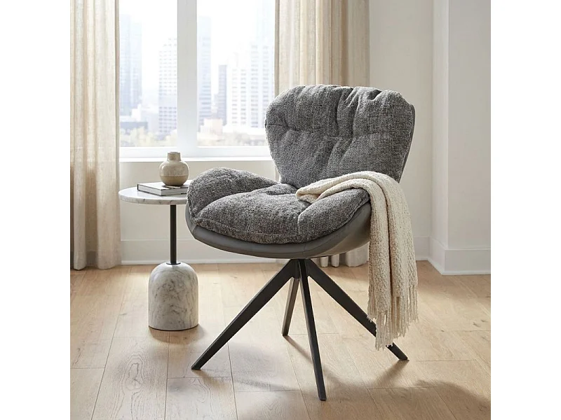 Lot 2 chaises pivotantes 360° en tissu gris et pieds métal – CORNELIA