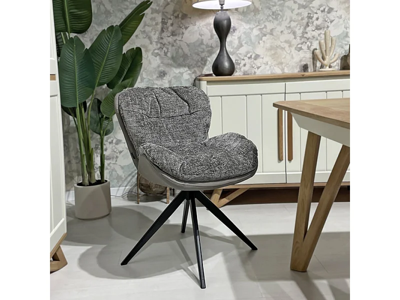 Lot 2 chaises pivotantes 360° en tissu gris et pieds métal – CORNELIA