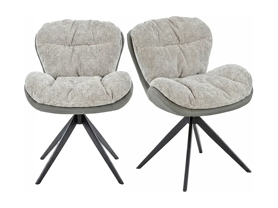 Lot 2 chaises pivotantes 360° en tissu beige et pieds métal – CORNELIA