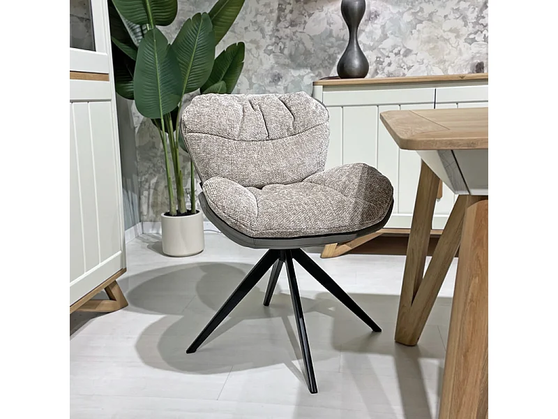 Lot 2 chaises pivotantes 360° en tissu beige et pieds métal – CORNELIA