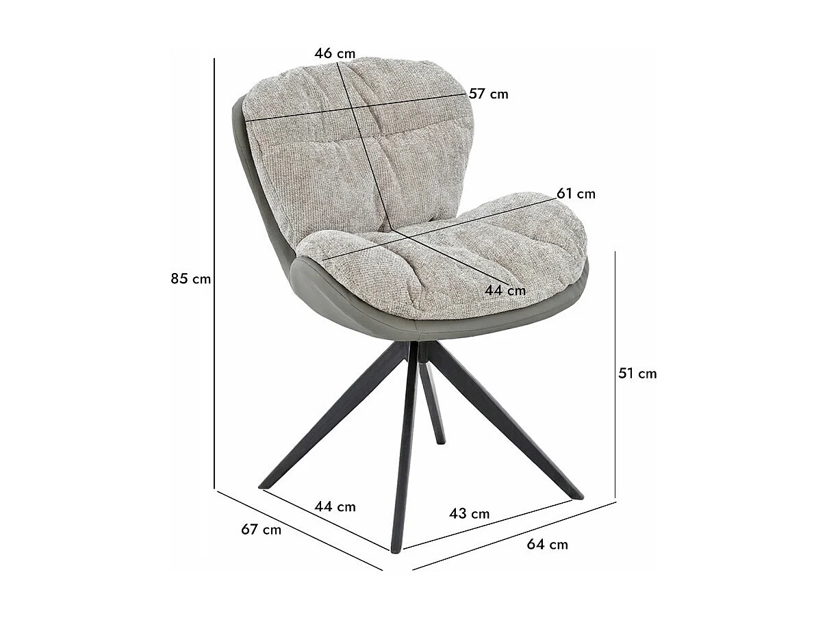 Lot 2 chaises pivotantes 360° en tissu beige et pieds métal – CORNELIA