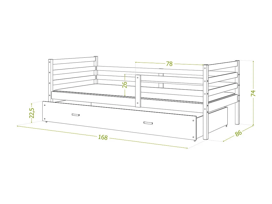 Lit Enfant Milan 80x160 tiroir Pin - blanc
