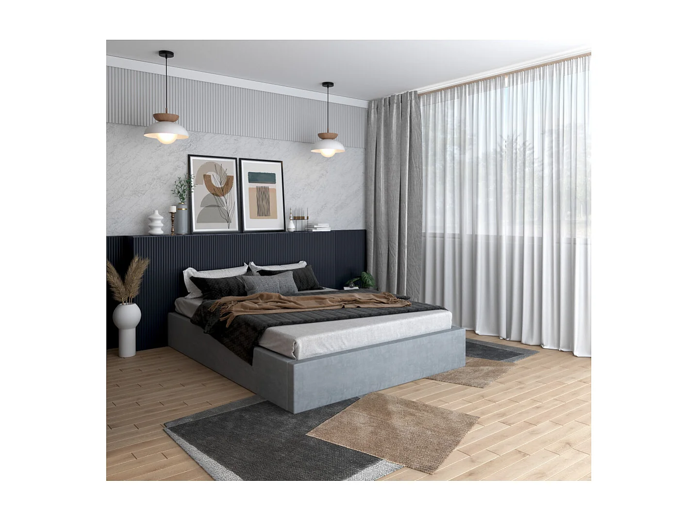 Lit coffre ORLANDO 120x190 - Sommier inclus Gris clair