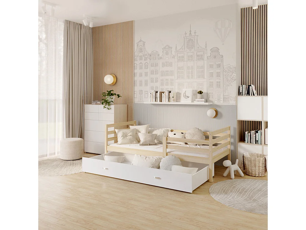 Lit Enfant Milan 90x190 tiroir Pin - blanc
