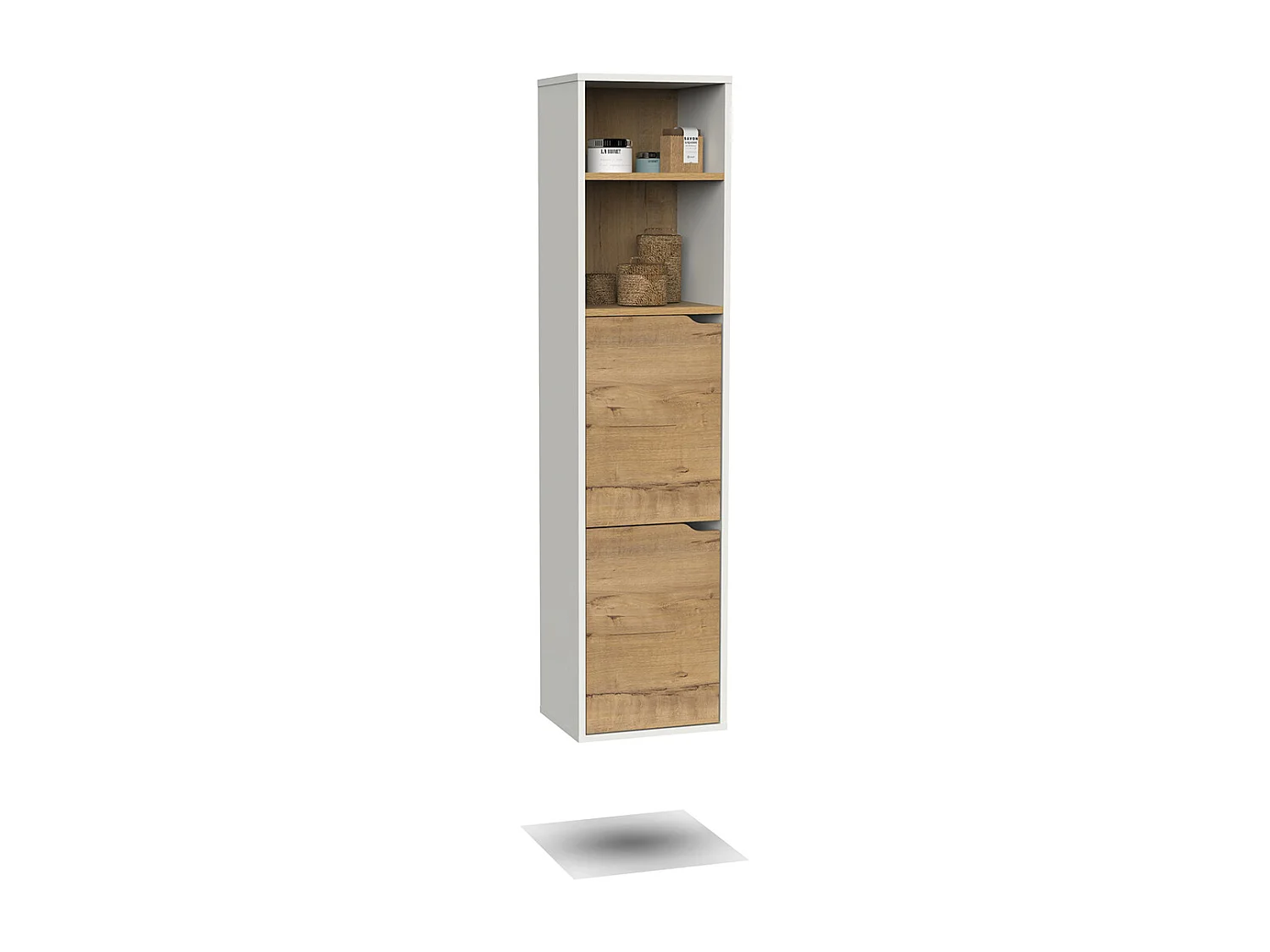 Colonne de salle de bain murale suspendue avec 1 porte coloris Chêne doré/Blanc - Longueur 36,5 x Hauteur 150 x Profondeur 30 cm