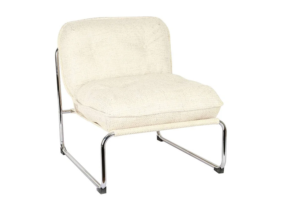 Fauteuil en tissu écru et pieds en chrome Chelsea