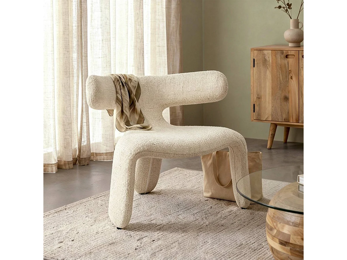 Fauteuil en tissu écru Rémy