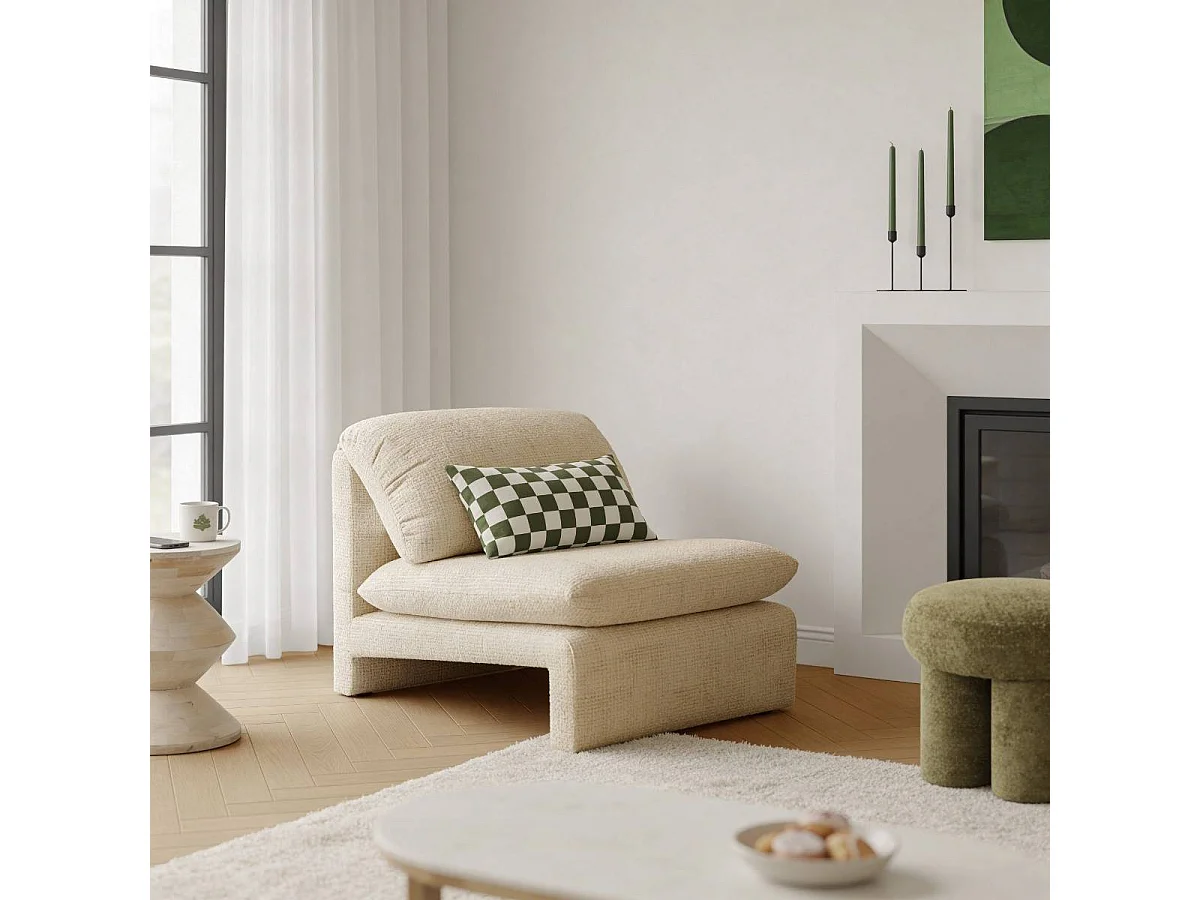 Fauteuil lounge en tissu écru Arelya