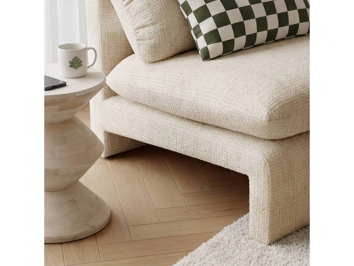 Fauteuil lounge en tissu écru Arelya