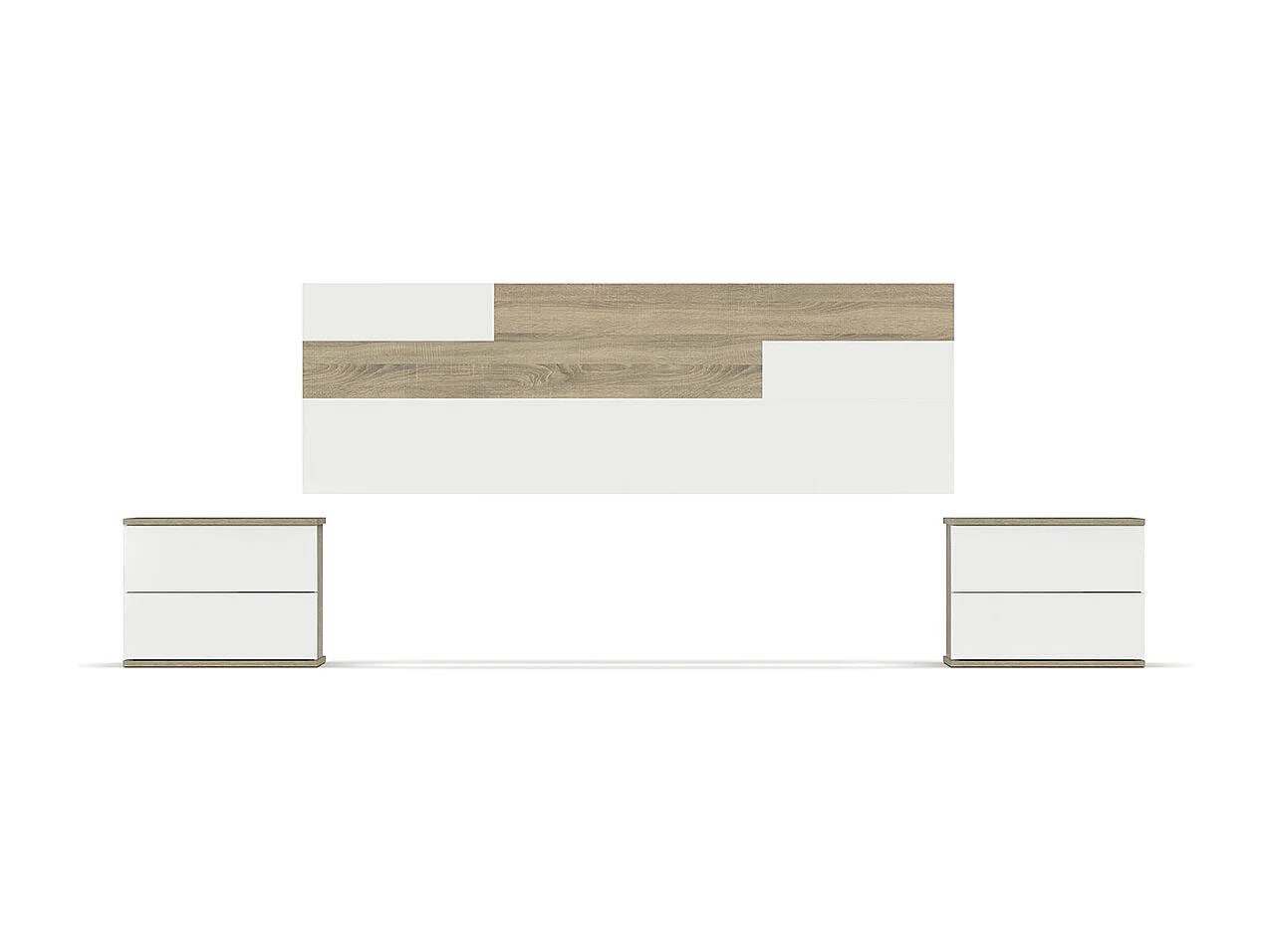 Tête de lit avec 2 chevets chambre à coucher coloris Chêne cambrian / Blanc - Longueur 270 x Hauteur 94 x Profondeur 34 cm