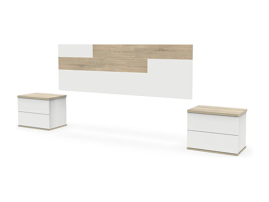 Tête de lit avec 2 chevets chambre à coucher coloris Chêne cambrian / Blanc - Longueur 270 x Hauteur 94 x Profondeur 34 cm