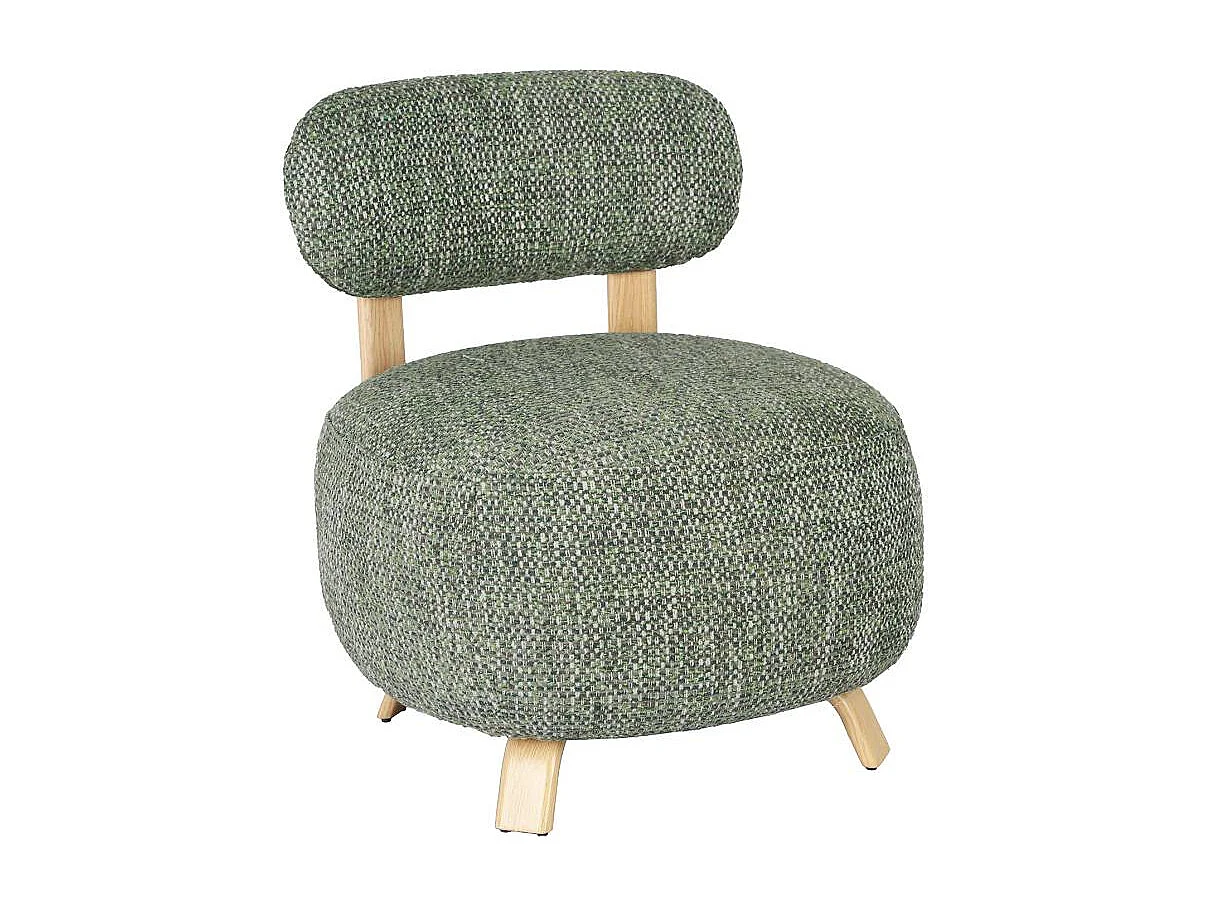 Fauteuil en tissu vert et pieds en métal effet bois Pascaline
