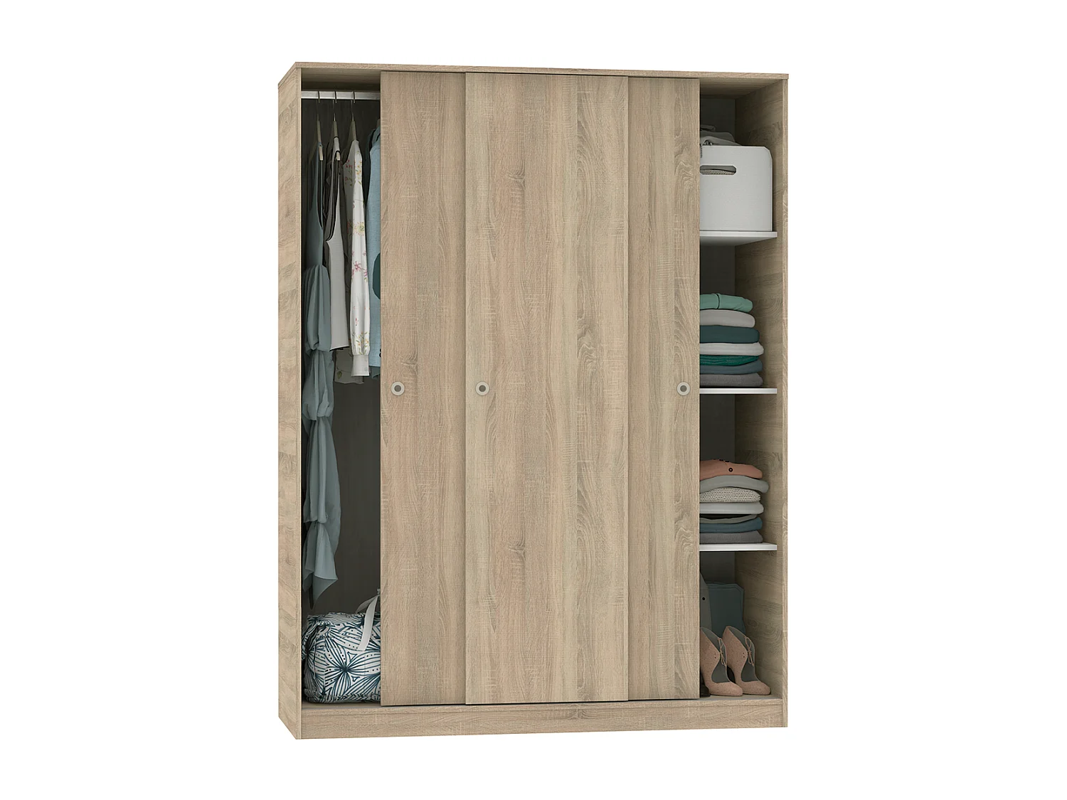 Armoire Placard à 3 portes coulissantes coloris Chêne cambrian - Longueur 150 x Hauteur 200 x Profondeur 55 cm