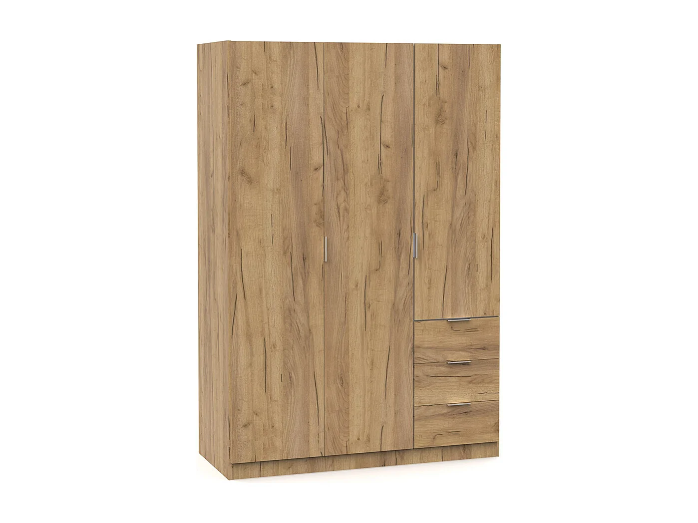 Armoire Placard à 3 portes et 3 tiroirs coloris Chêne - Longueur 120 x Hauteur 180 x Profondeur 50 cm