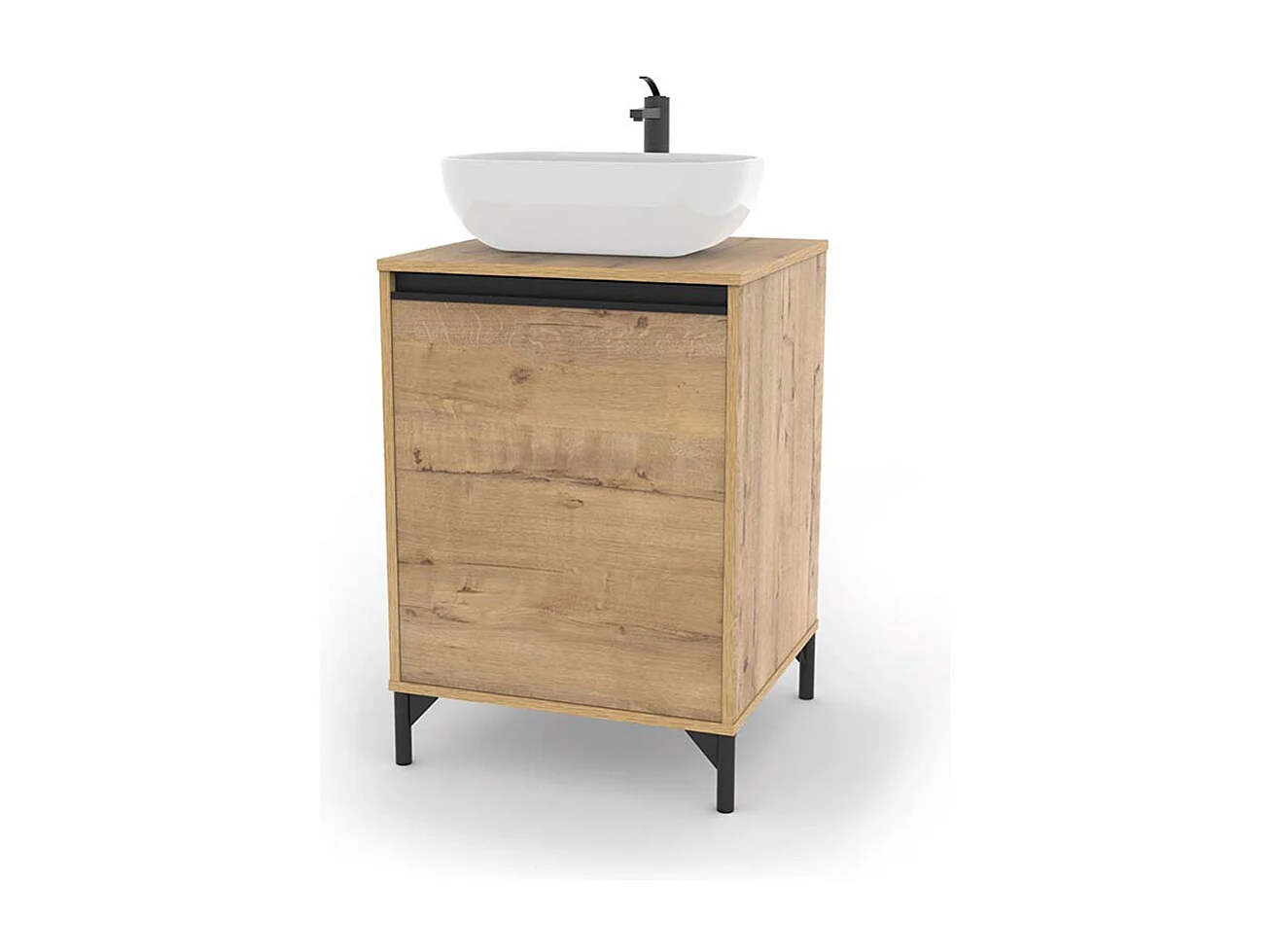 Meuble sous vasque pour salle de bain coloris Chêne doré (sans lavabo) - Longueur 53 x Hauteur 77,5 x Profondeur 51 cm