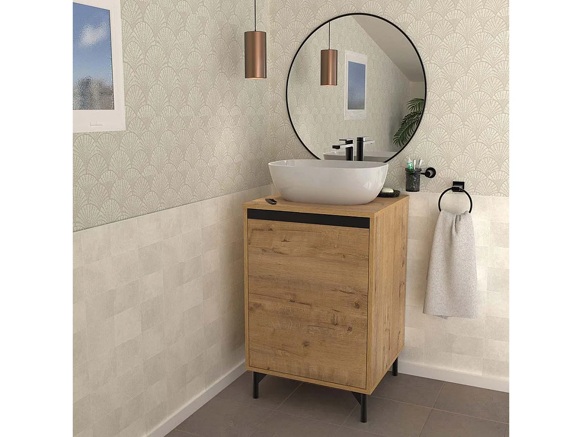 Meuble sous vasque pour salle de bain coloris Chêne doré (sans lavabo) - Longueur 53 x Hauteur 77,5 x Profondeur 51 cm