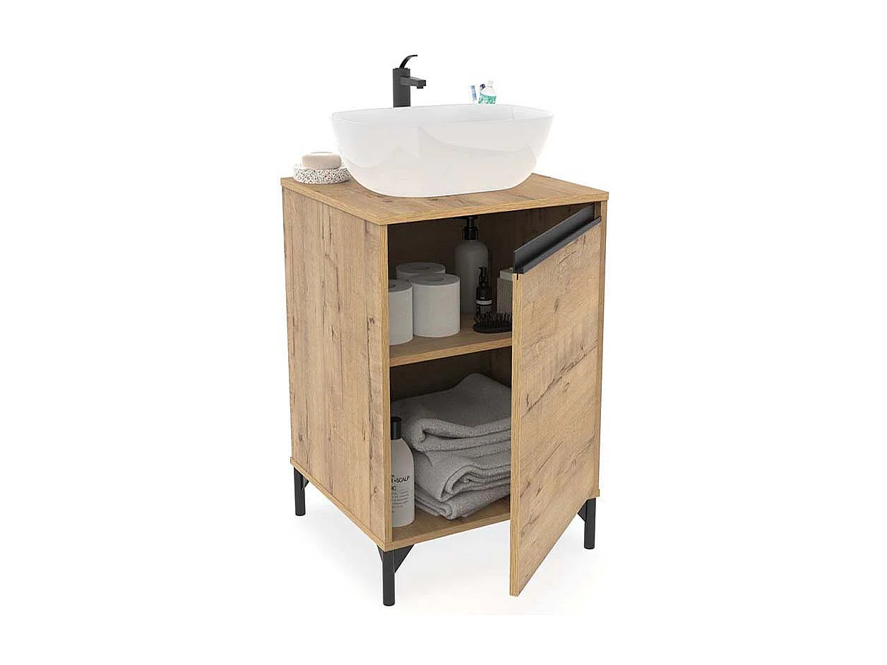 Meuble sous vasque pour salle de bain coloris Chêne doré (sans lavabo) - Longueur 53 x Hauteur 77,5 x Profondeur 51 cm