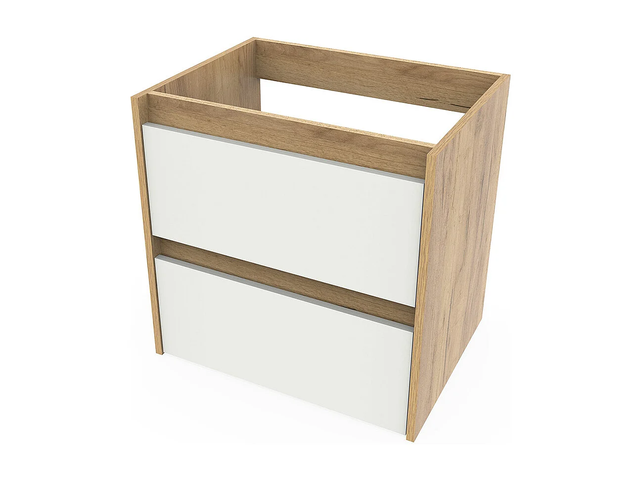 Meuble sous-vasque suspendu à 2 tiroirs (sans lavabo) coloris Blanc/Chêne - Longueur 60 x Hauteur 59,5 x Profondeur 45,5 cm