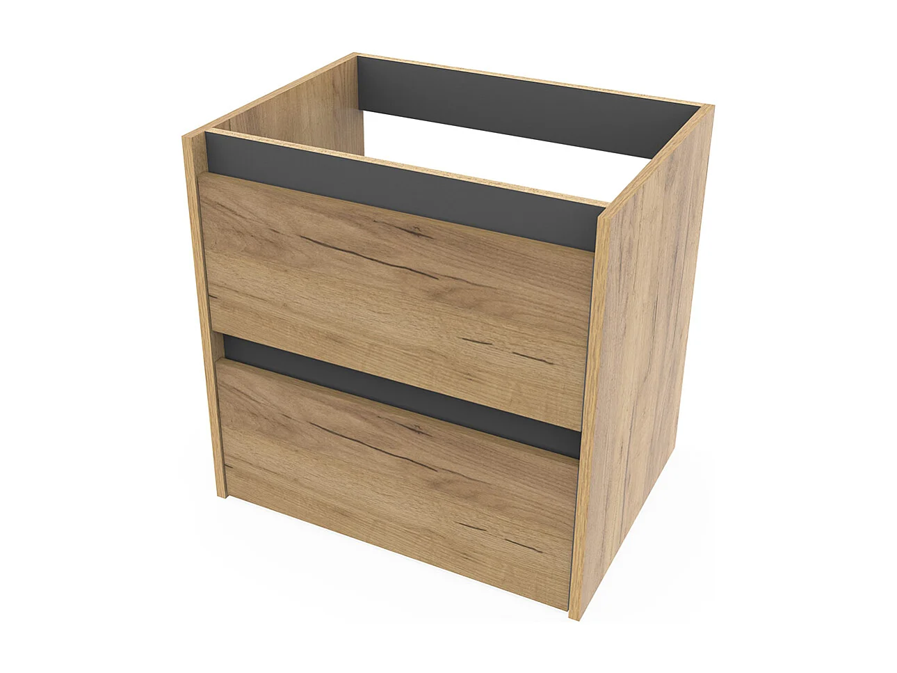 Meuble sous-vasque suspendu à 2 tiroirs (sans lavabo) coloris Chêne - Longueur 60 x Hauteur 59,5 x Profondeur 45,5 cm