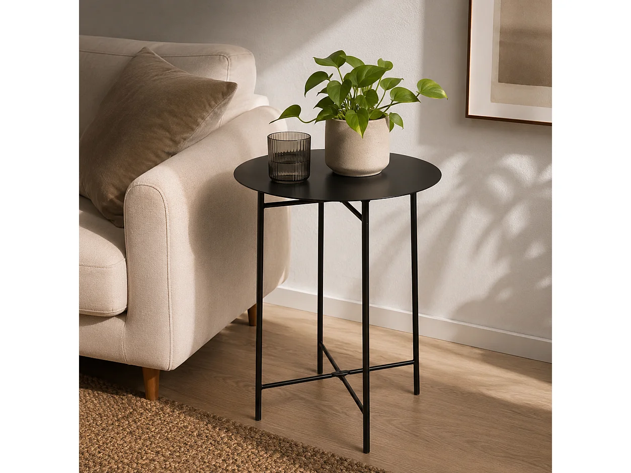 Table d'Appoint Ronde en Métal, Bout de Canapé Robuste pour Intérieur et Extérieur, coloris noir - Longueur 40 x Profondeur 40 x Hauteur 45 cm   Juanio