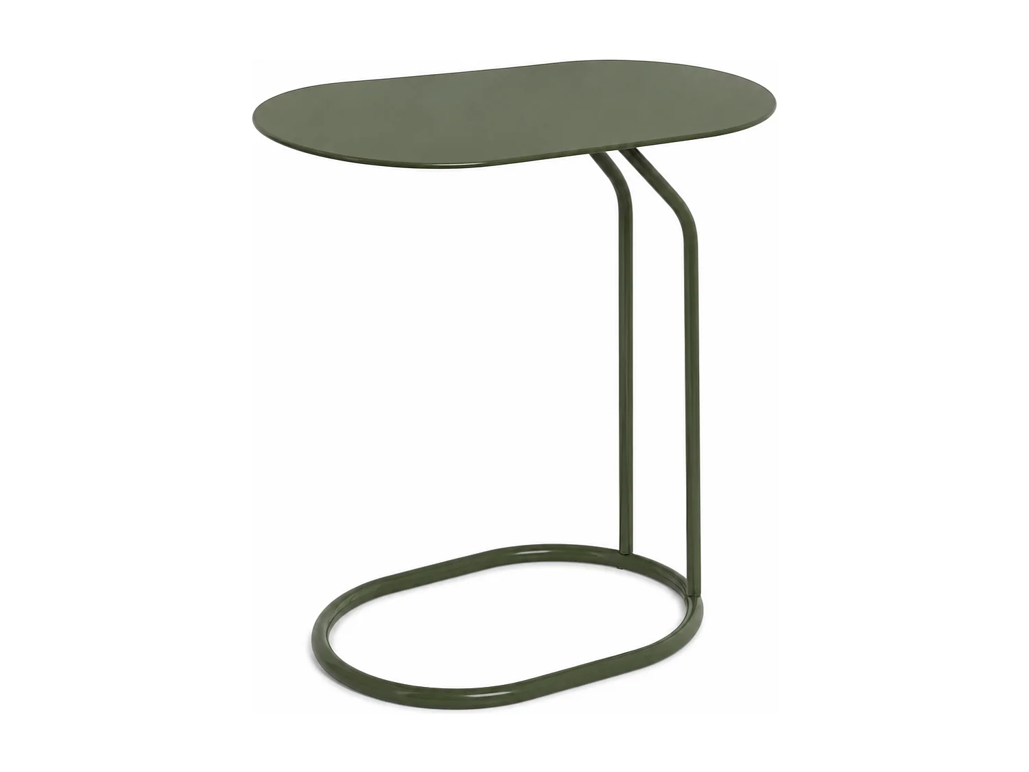 Table d'Appoint en Métal avec Plateau Ovale et Structure en C,Bout de Canapé pour Ordinateur,coloris vert olive-Longueur 45 x Profondeur 28 x Hauteur 49 cm Juanio