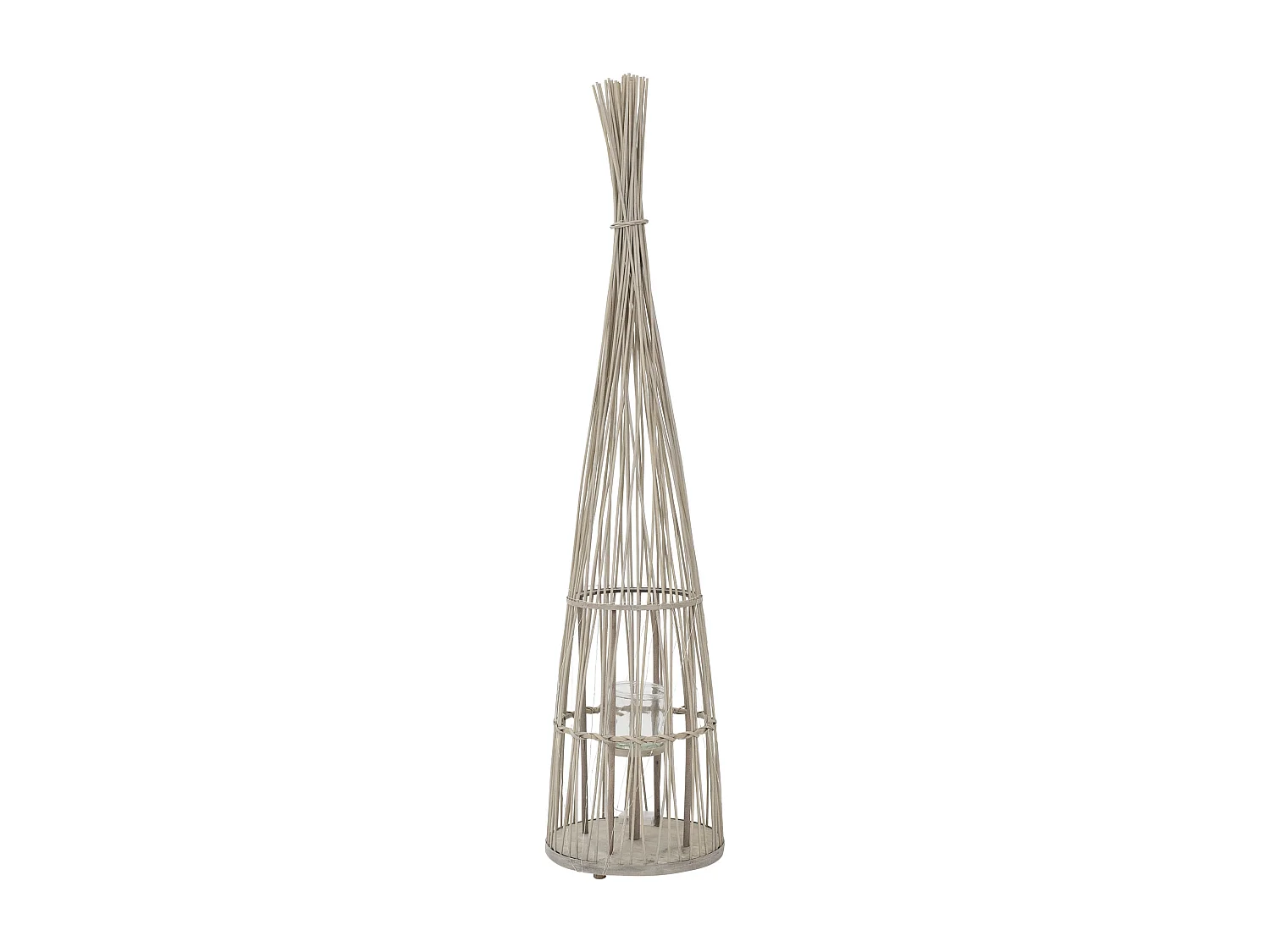 Lanterne en bambou 150cm naturel avec guirlande LED poignée et insert en verre style boho pour jardin salon porte-bougie tressé extérieur ou intérieur