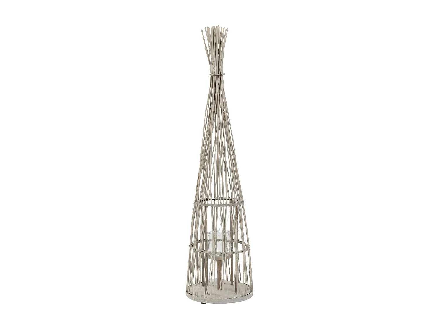 Lanterne en bambou 132cm naturel avec guirlande LED poignée et insert en verre style boho pour jardin salon porte-bougie tressé extérieur ou intérieur