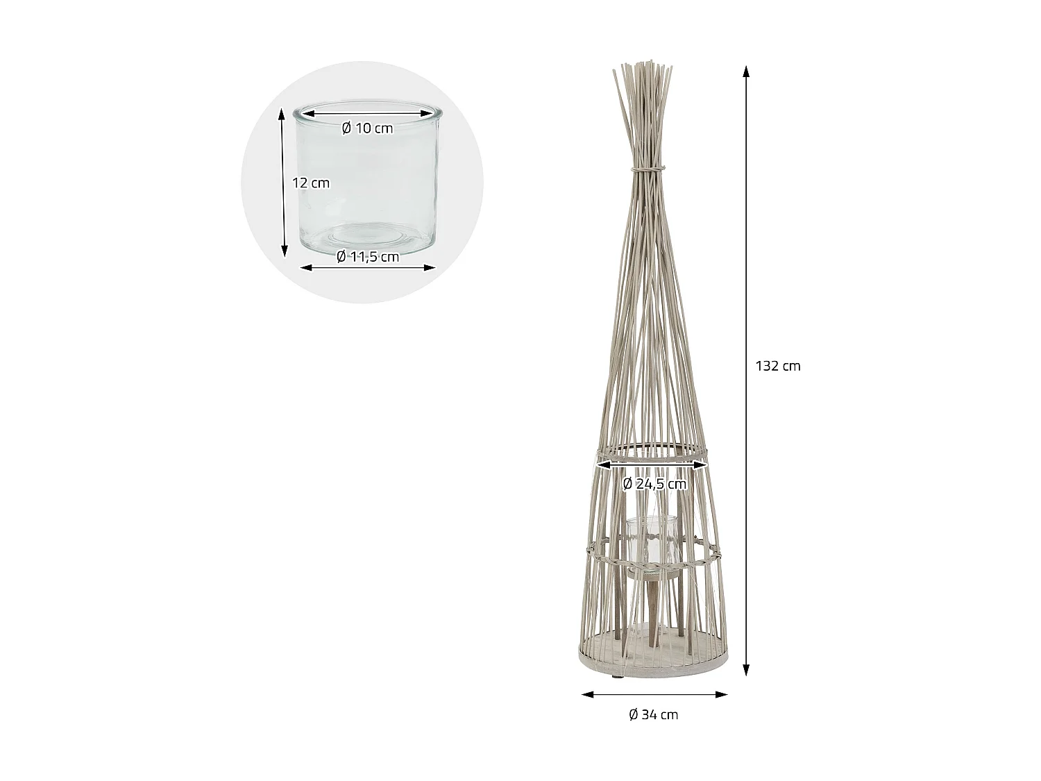 Lanterne en bambou 132cm naturel avec guirlande LED poignée et insert en verre style boho pour jardin salon porte-bougie tressé extérieur ou intérieur