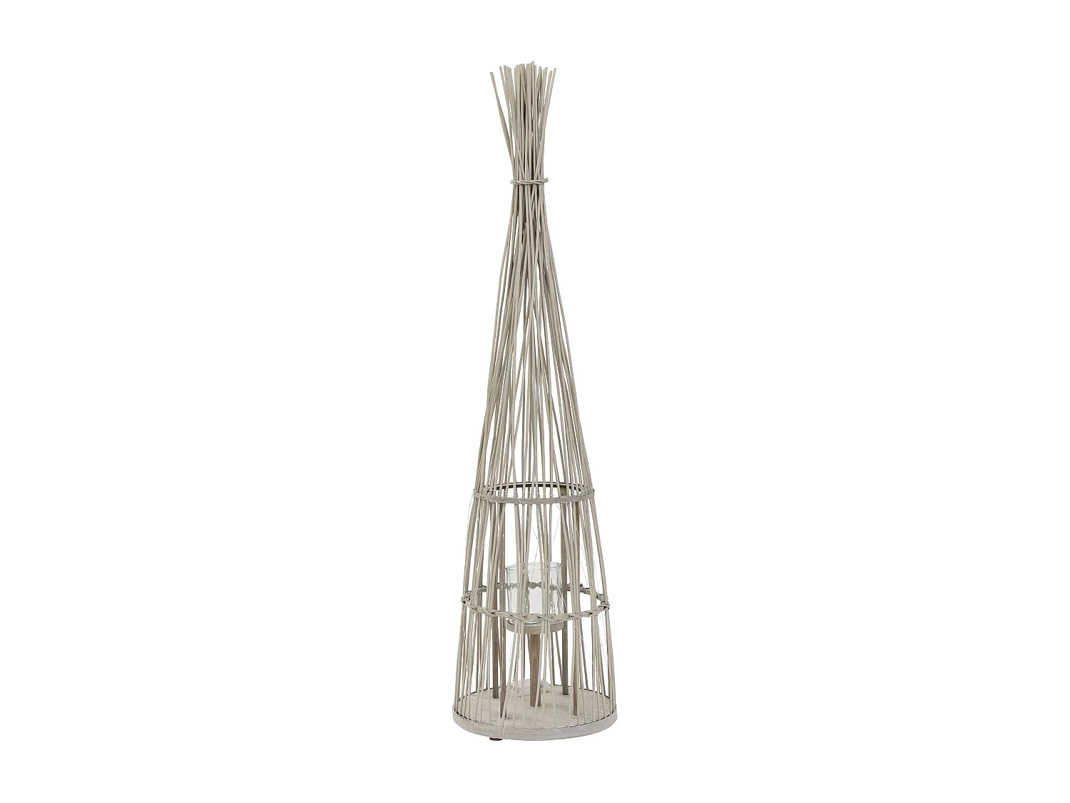 Lanterne en bambou 91cm naturel avec guirlande LED poignée et insert en verre style boho pour jardin salon porte-bougie tressé extérieur ou intérieur