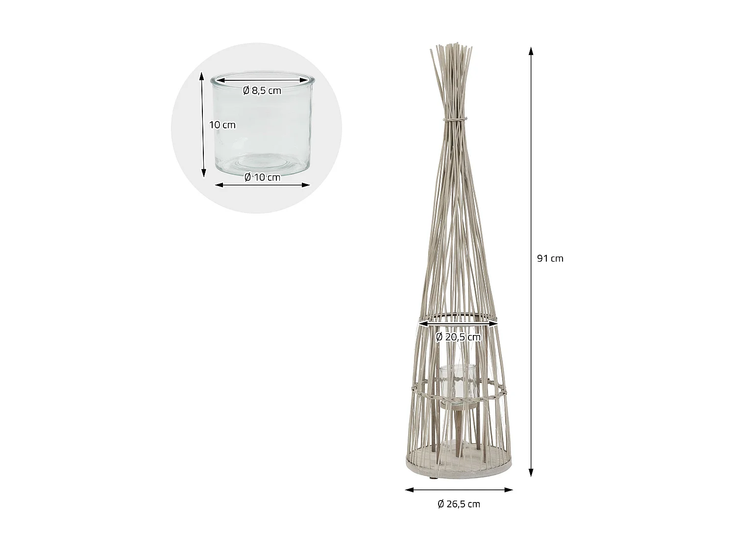 Lanterne en bambou 91cm naturel avec guirlande LED poignée et insert en verre style boho pour jardin salon porte-bougie tressé extérieur ou intérieur